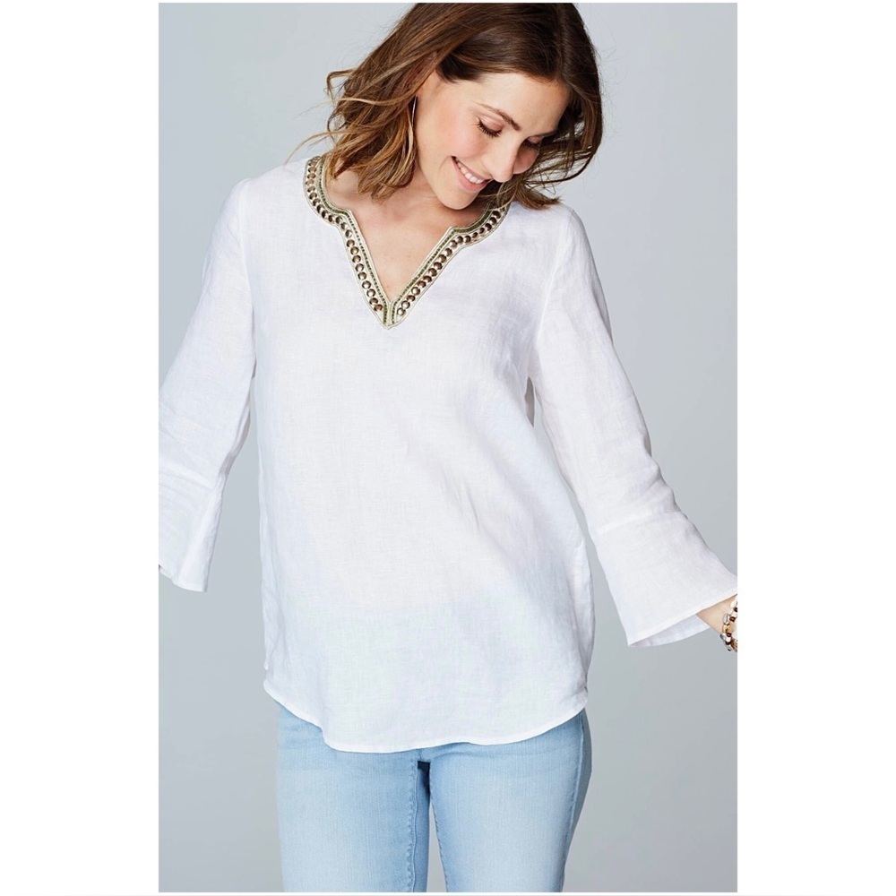J. Jill Linen Beaded Split Neck Tunic